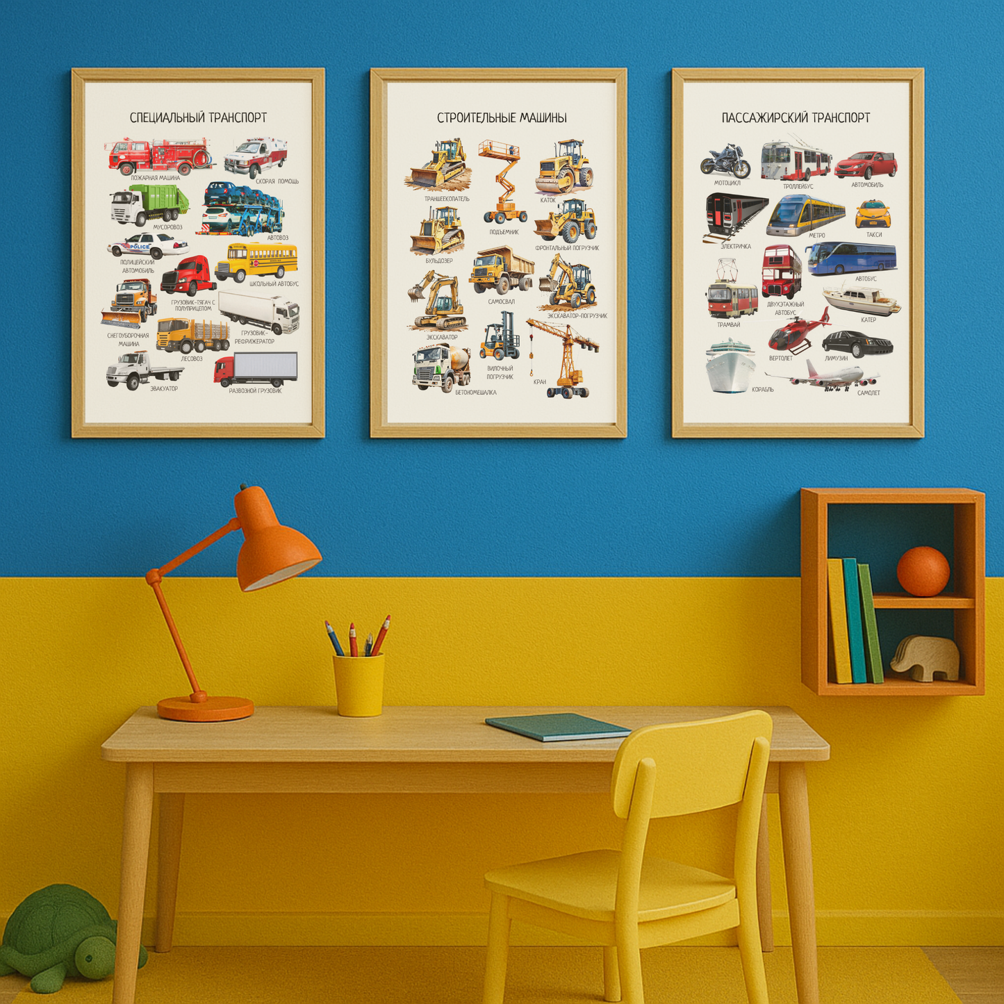 Construction Vehicles Poster for Kids – Educational Poster in Russian