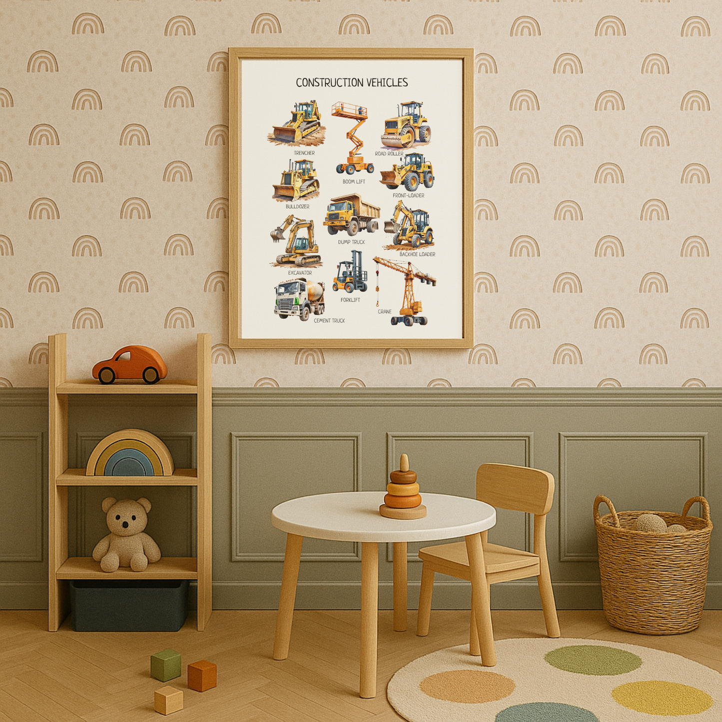 Construction Vehicles Poster for Kids – Educational Decor