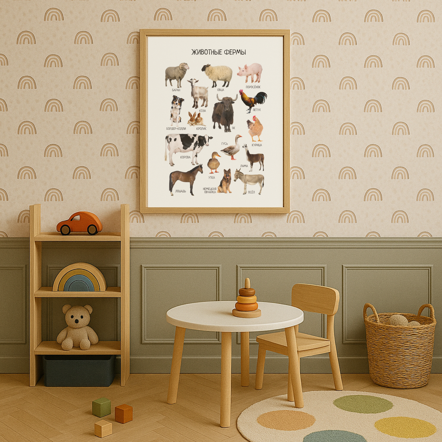 Farm Animals Poster in Russian - Kids Educational Poster