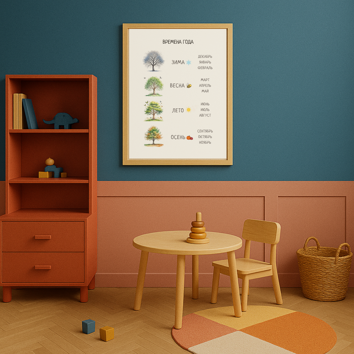 Seasons Poster in Russian – Kids' Educational Wall Decor