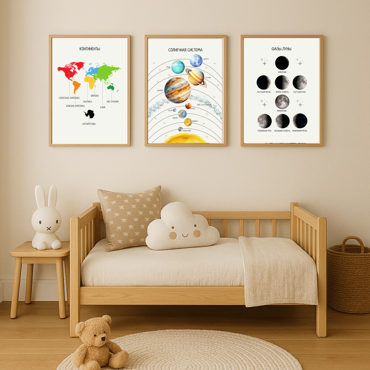 Обучающий плакат "Континенты" | Educational Poster in Russian, Printable Poster, Kids Room Decor, Various Sizes Available for Download