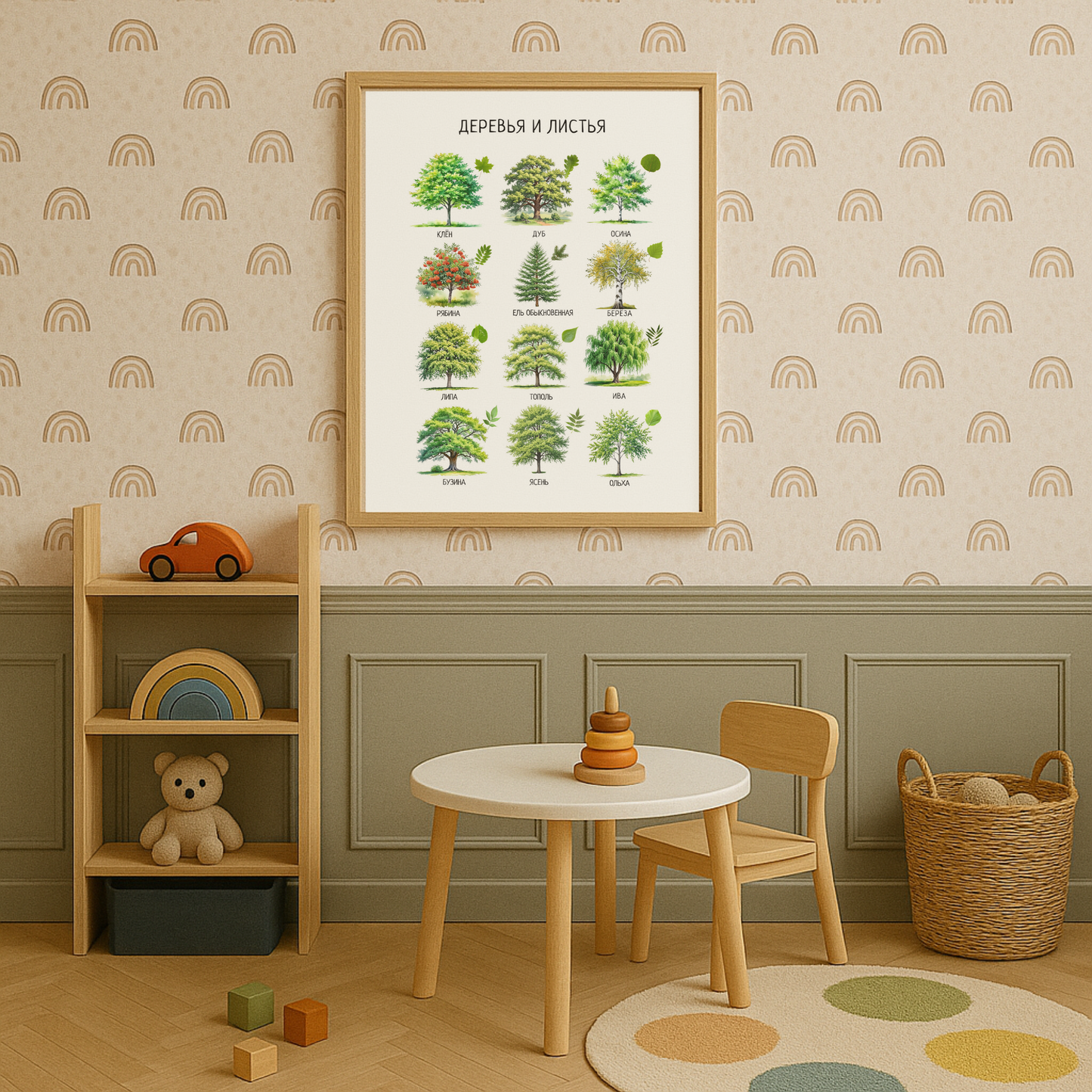 Trees & Leaves Russian Poster – Educational Nature Print