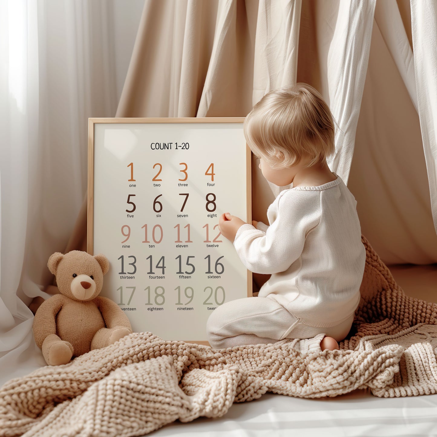Count 1-20 Educational Number Poster for Kids’ Wall Decor