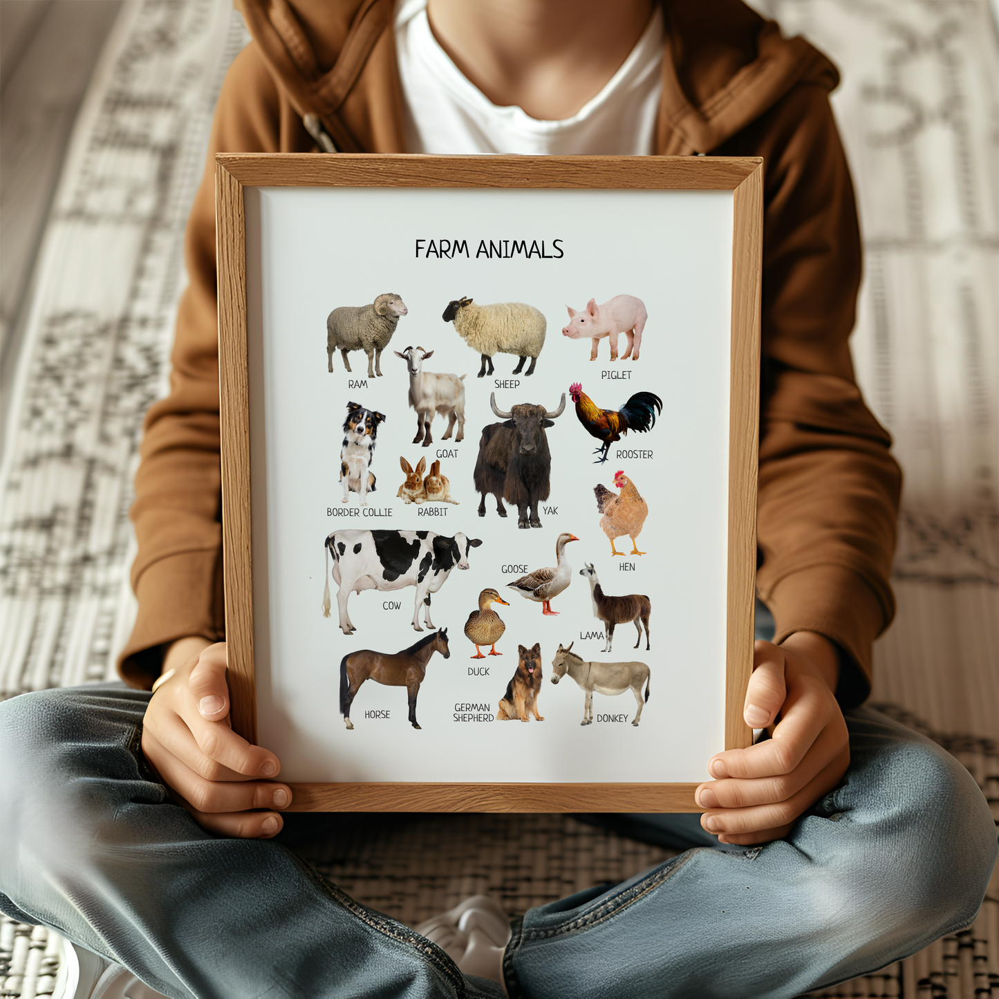 Farm Animals Educational Poster for Kids – Nursery Print