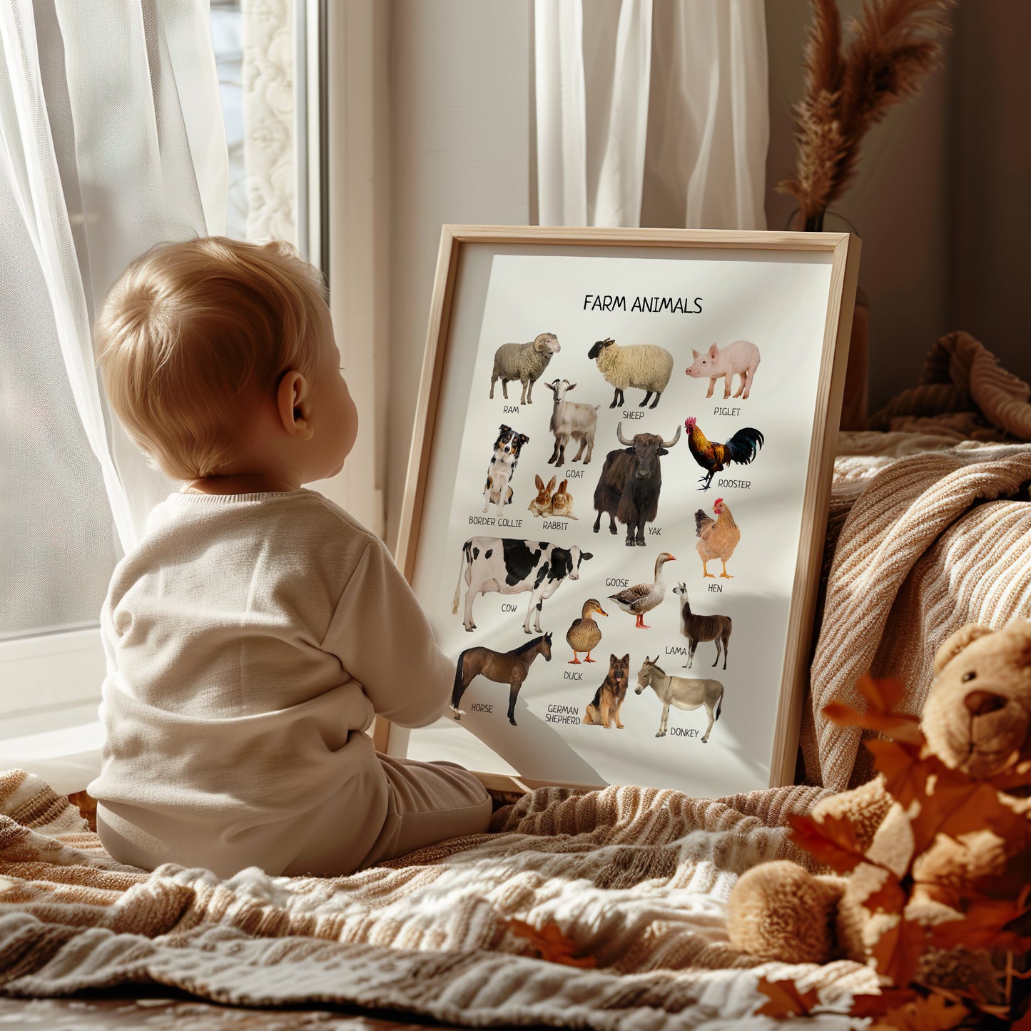 Farm Animals Educational Poster for Kids – Nursery Print