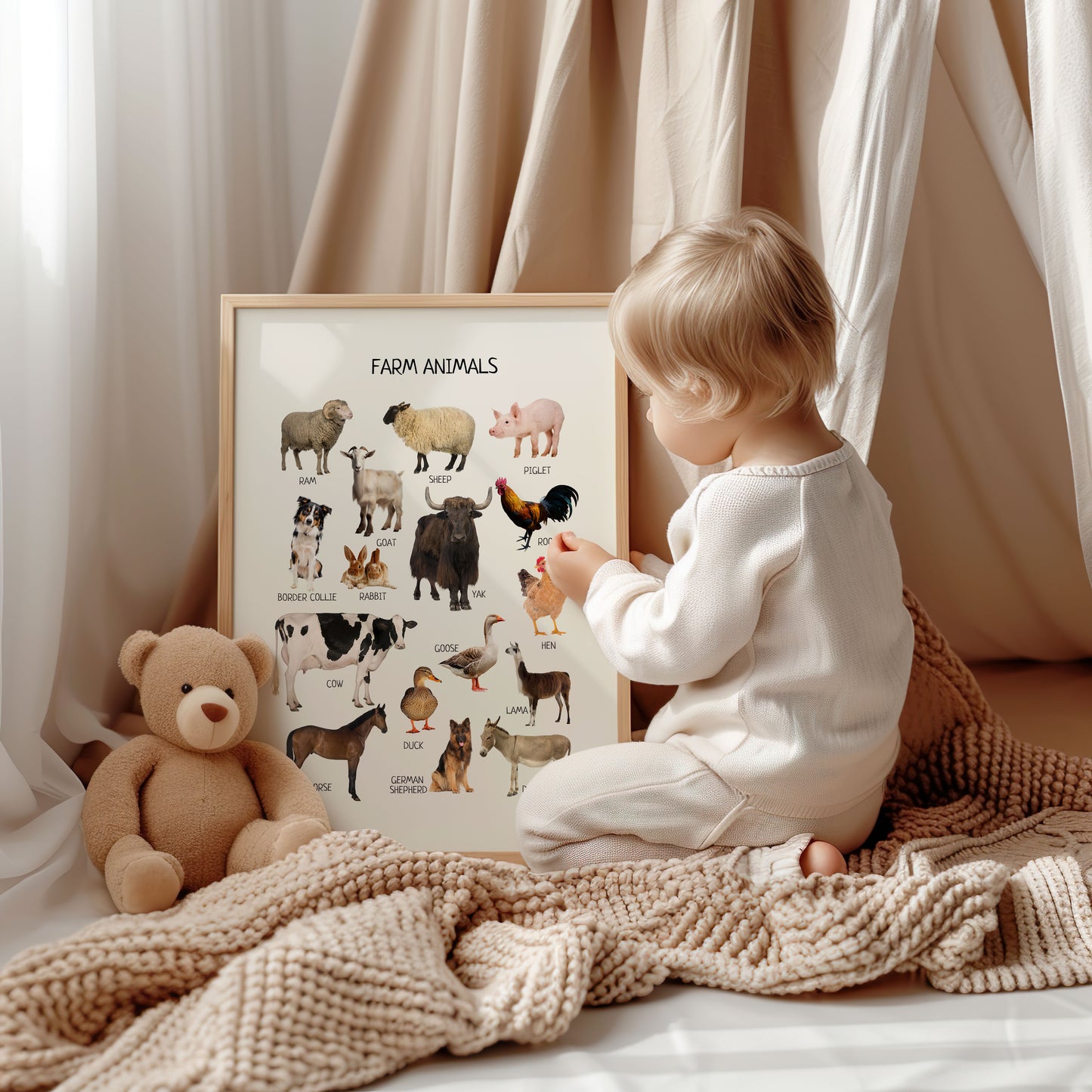 Farm Animals Educational Poster for Kids – Nursery Print