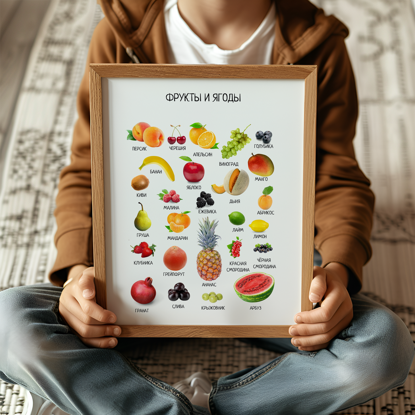 Fruits and Berries Poster in Russian – Educational Wall Art for Kids