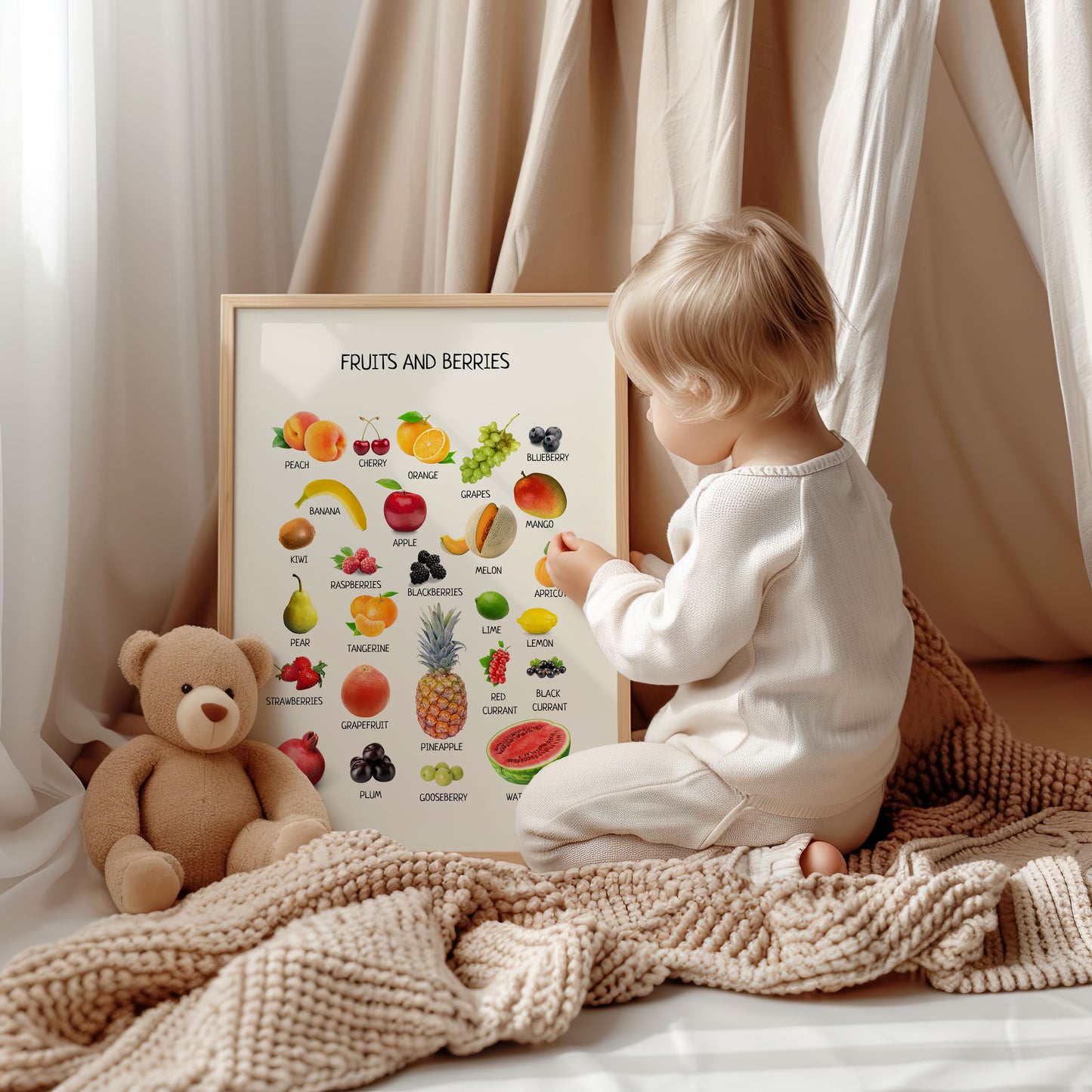Fruits and Berries Poster – Educational Wall Art for Kids