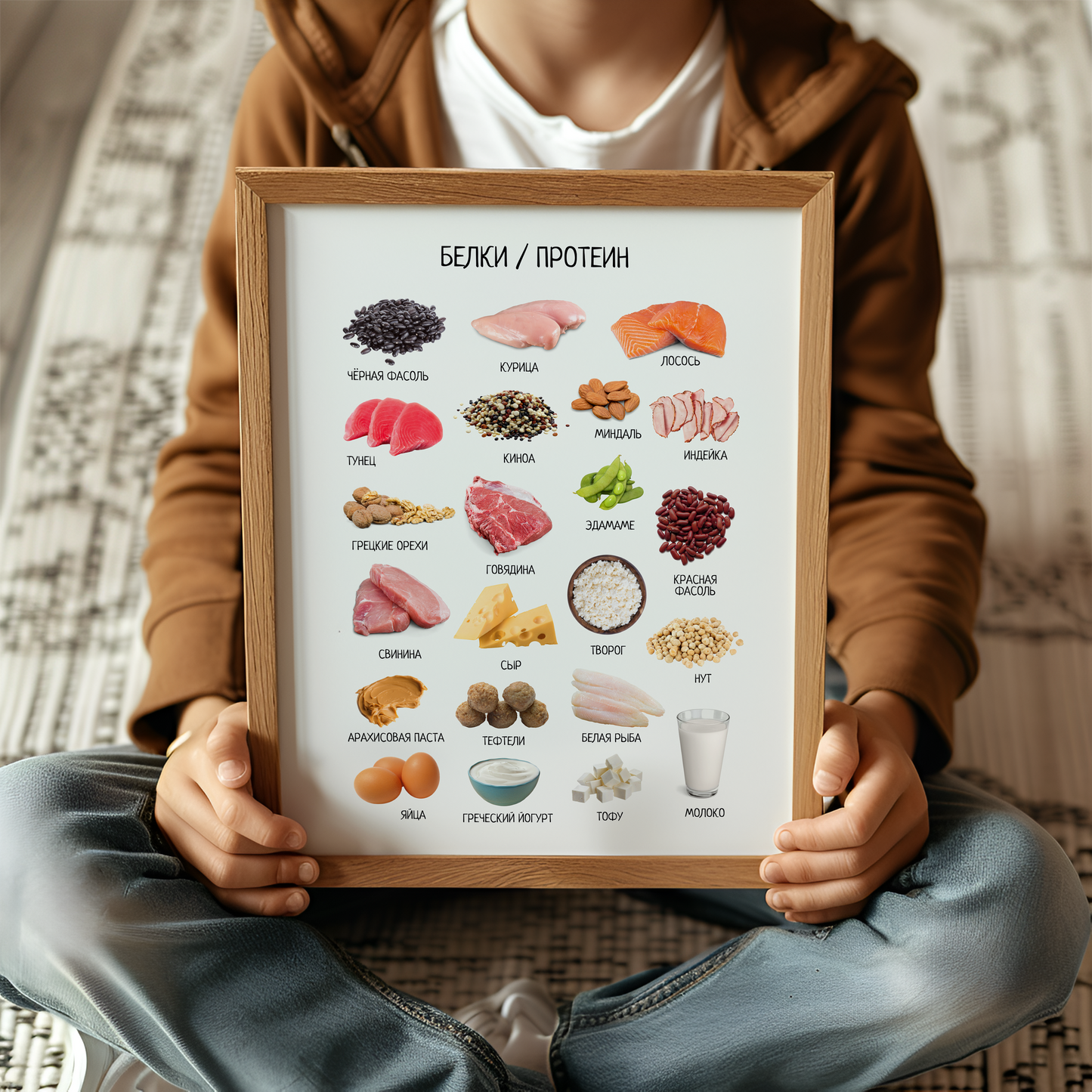 Protein-Rich Foods Poster in Russian - Nursery & Classroom
