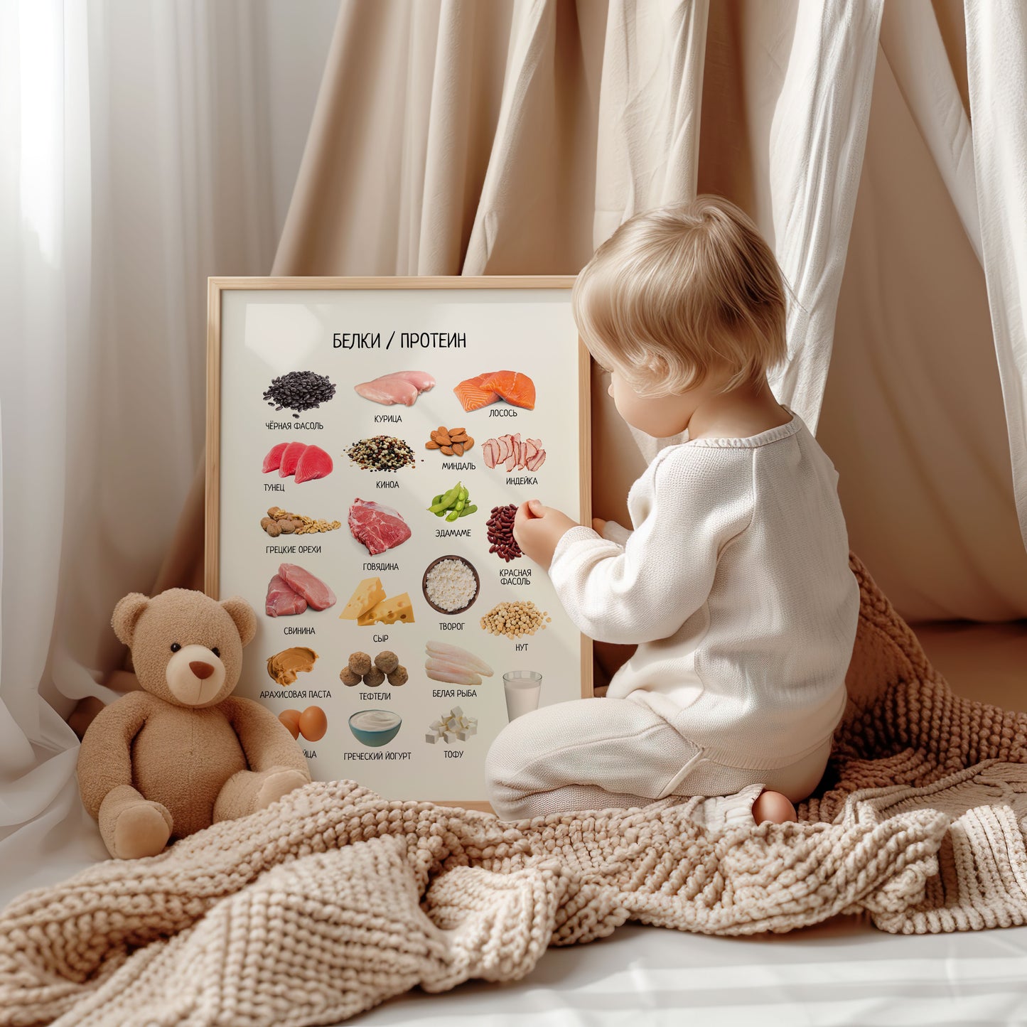 Protein-Rich Foods Poster in Russian - Nursery & Classroom
