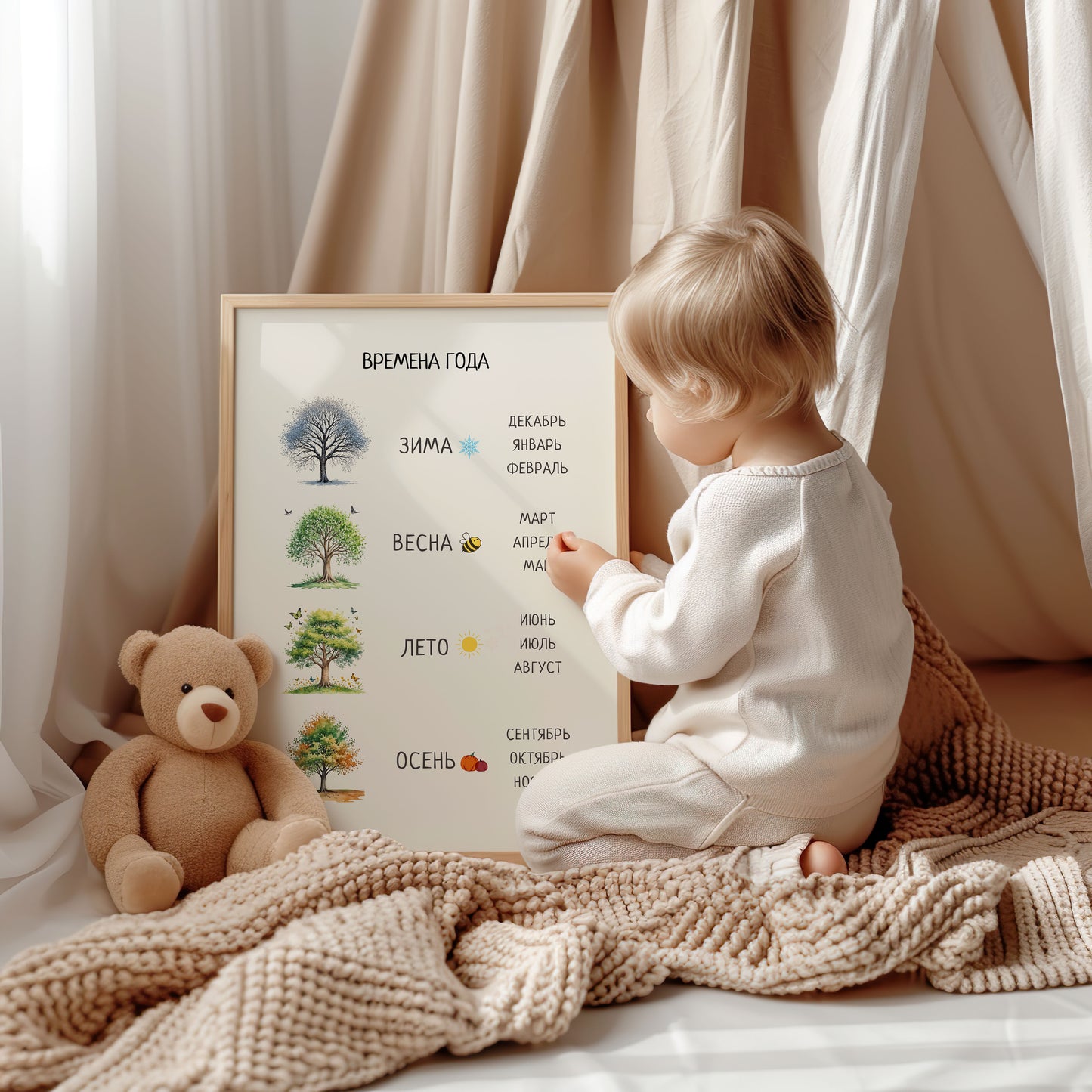 Seasons Poster in Russian – Kids' Educational Wall Decor