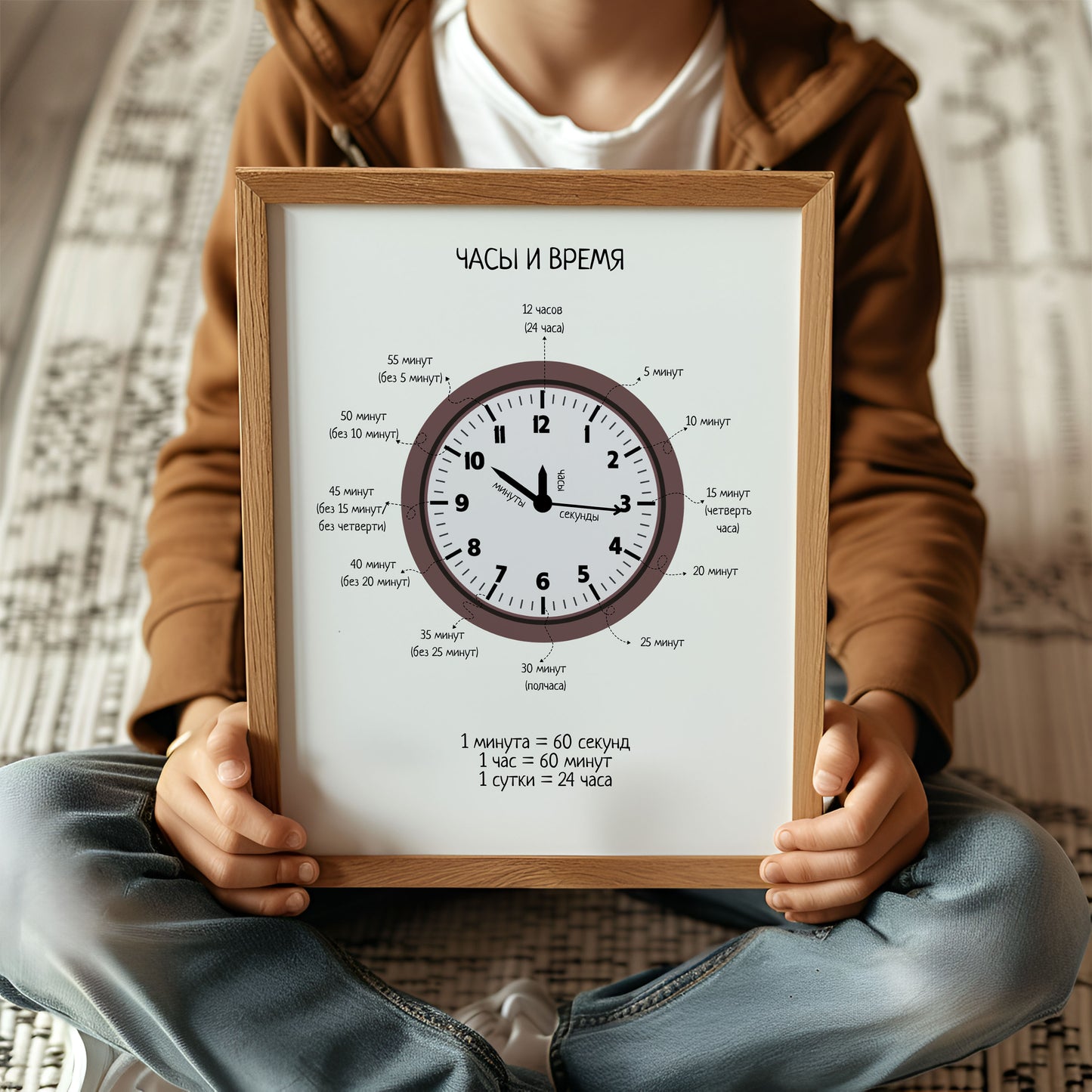 Telling The Time Poster in Russian – Educational Wall Print