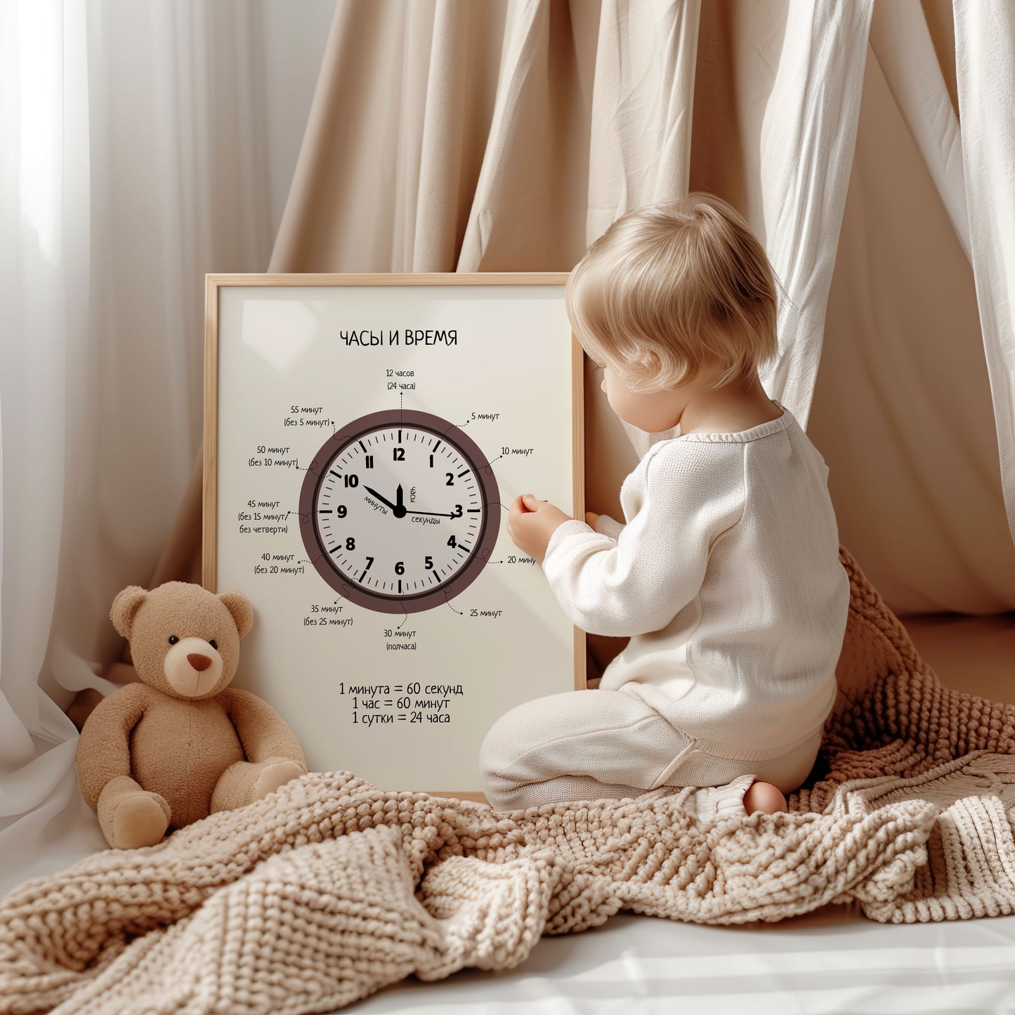 Telling The Time Poster in Russian – Educational Wall Print