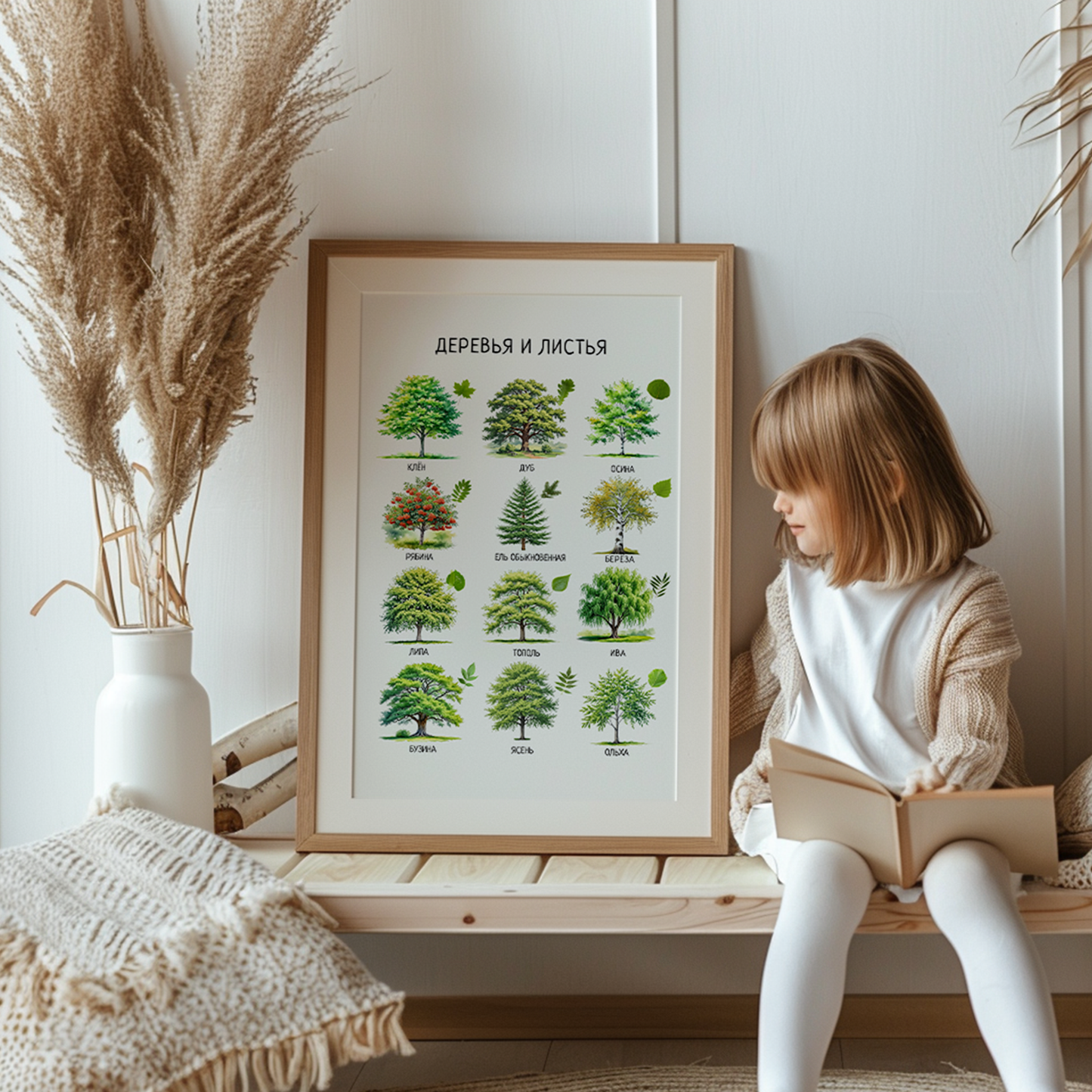 Trees & Leaves Russian Poster – Educational Nature Print