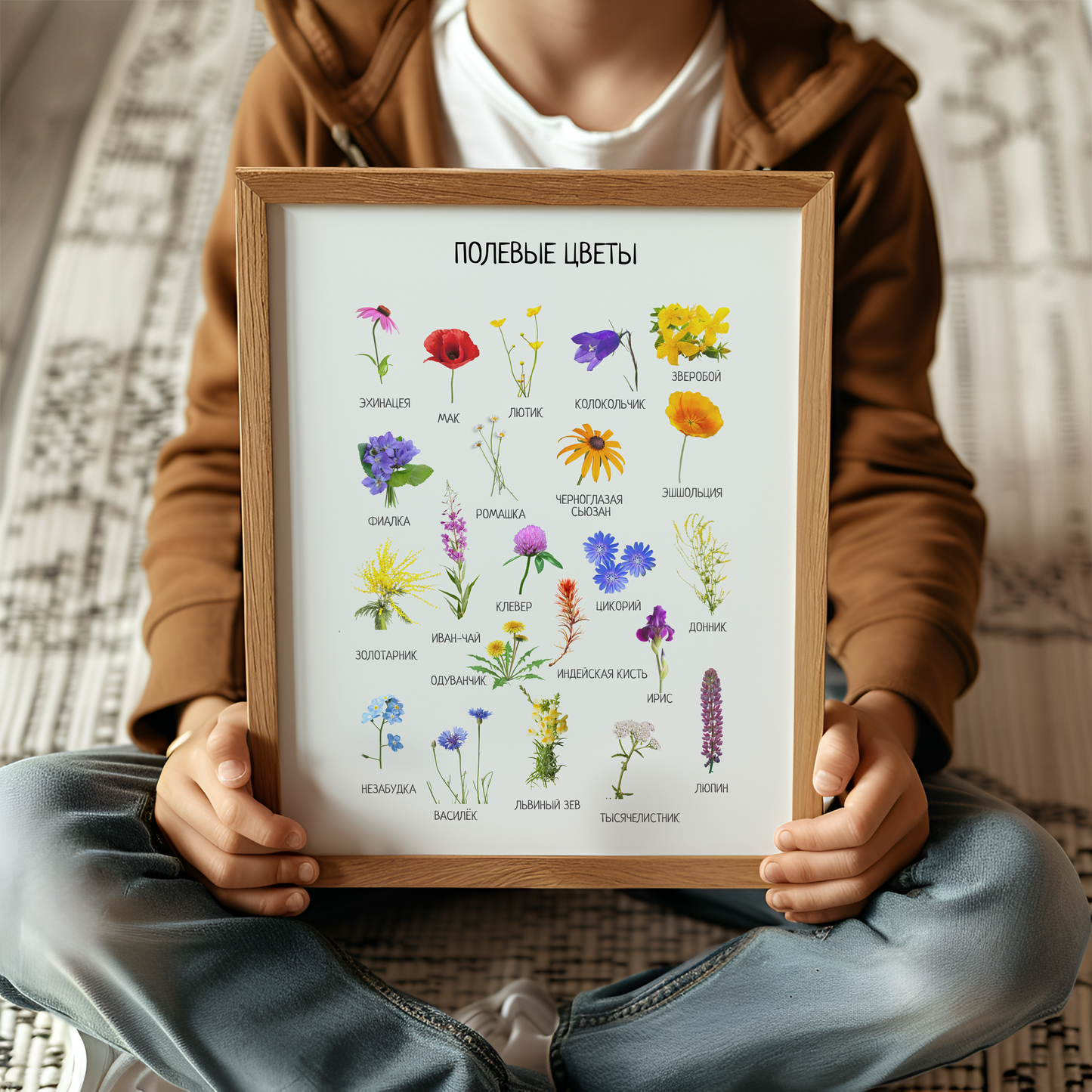 Wildflower Poster in Russian – Botanical Kids Wall Art