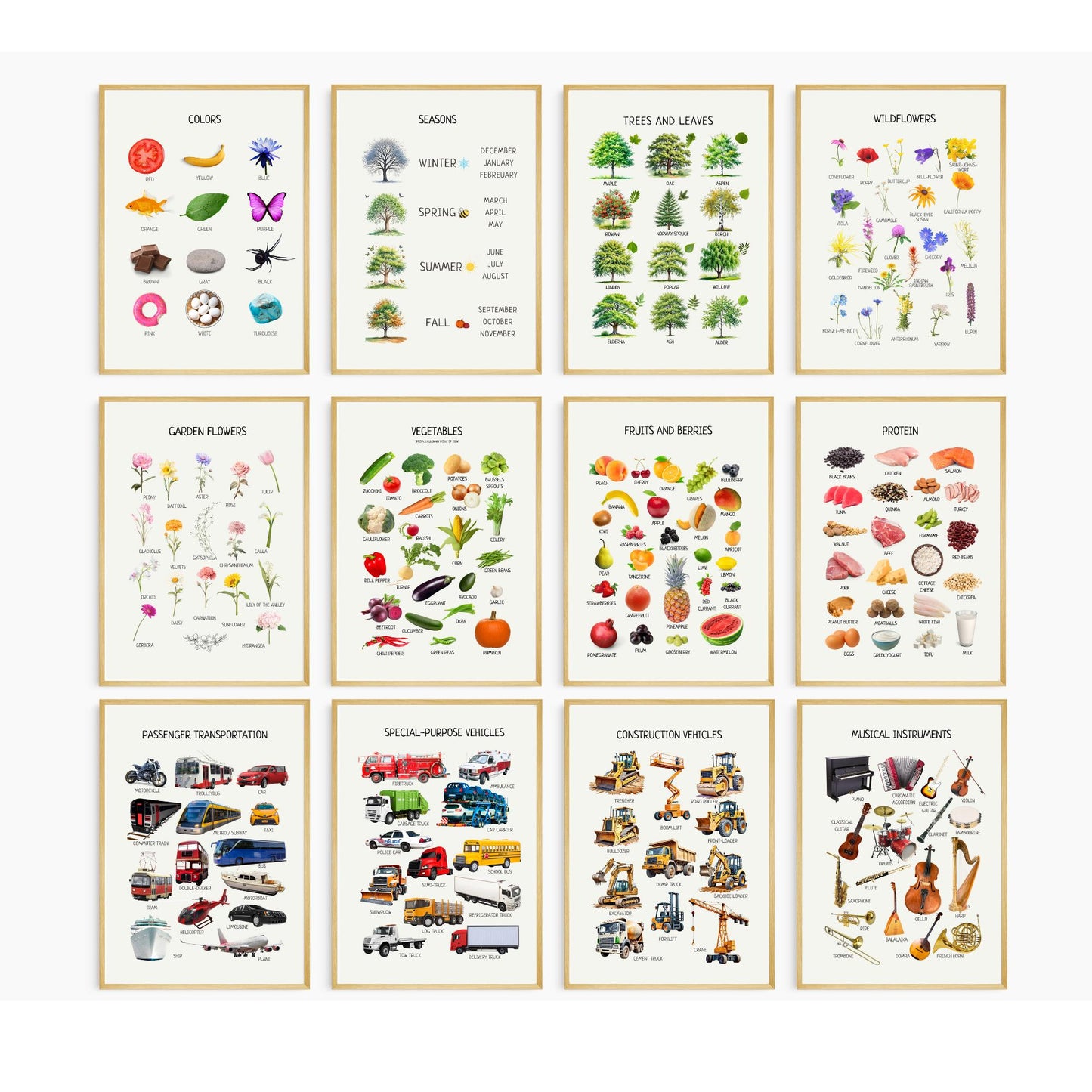 Educational Posters | 36 Homeschool Prints | Montessori Classroom Decor | Learning Posters | 36 Topics for Young Children & Preschoolers
