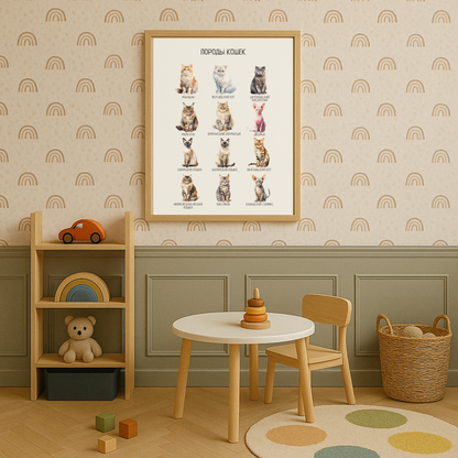 Обучающий плакат "Породы кошек" | Russian Cat Breeds Educational Posters, Printable Posters, Nursery Room Decor,  Various Sizes Available for Download