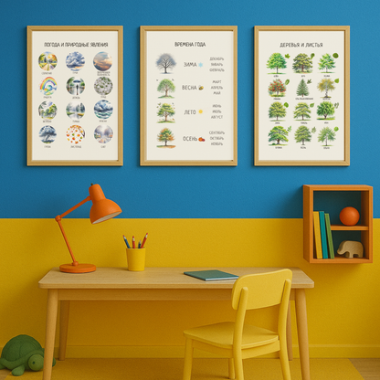 Seasons Poster in Russian – Kids' Educational Wall Decor
