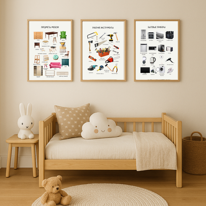 Обучающий плакат "Инструменты" | Russian Work Tools Educational Poster, Homeschool Printable Poster, Nursery Home Decor, Digital Downloads