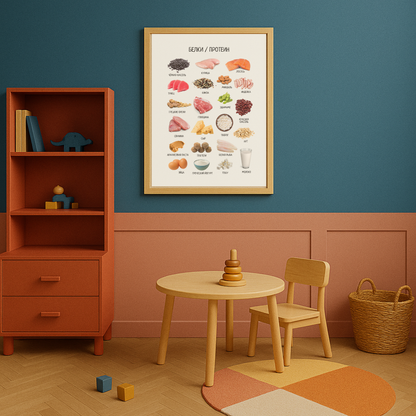 Protein-Rich Foods Poster in Russian - Nursery & Classroom