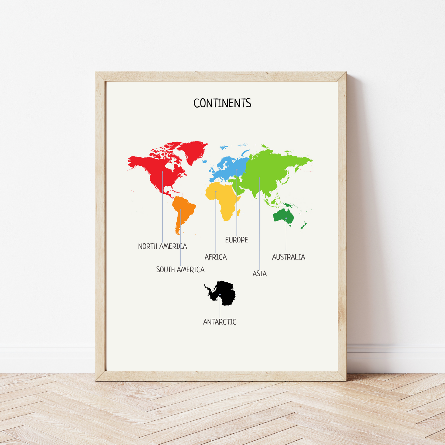 Continents of the World, Montessori Print, Continents Poster, Geography Poster, Classroom Decor, Nursery Decor, FRAME NOT INCLUDED