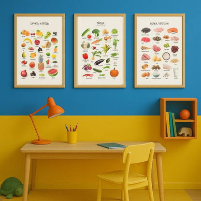 Обучающий плакат "Белковые продукты" | Russian Protein-Rich Foods Educational Poster, Printable Poster, Kids Room Decor, Digital Download