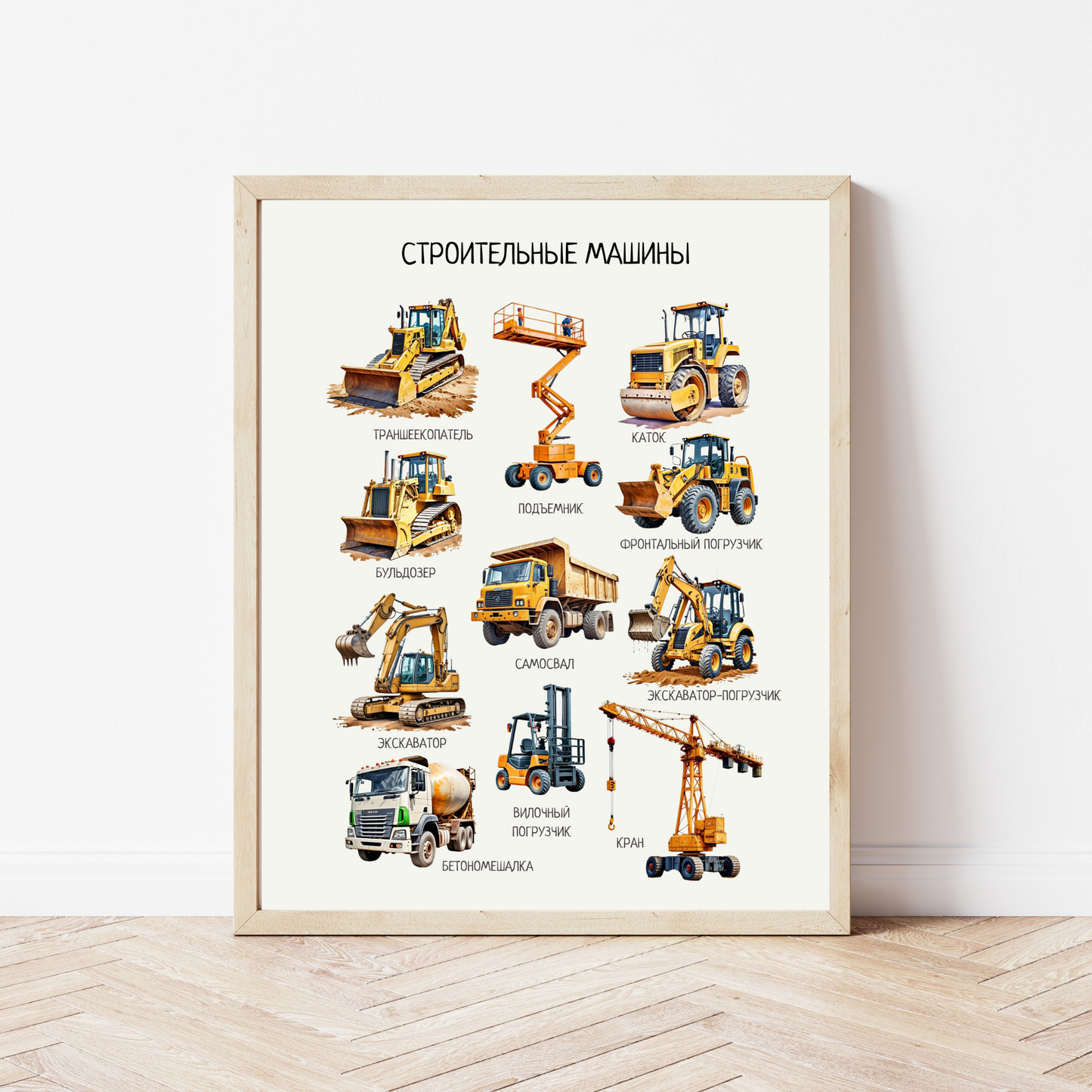 Construction Vehicles Poster for Kids – Educational Poster in Russian