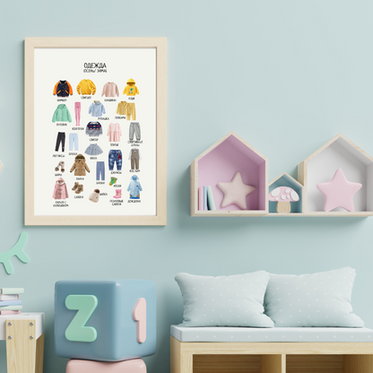 Winter Clothes Educational Poster in Russian | Learning Printable Poster | Digital Download