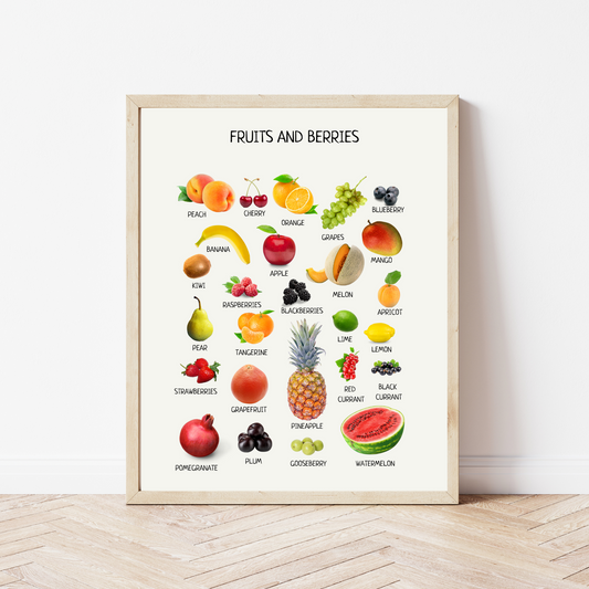 Fruits and Berries Poster, Educational Poster, Montessori Wall Art, Fruits Poster, Classroom Decor, Nursery Room Decor, FRAME NOT INCLUDED