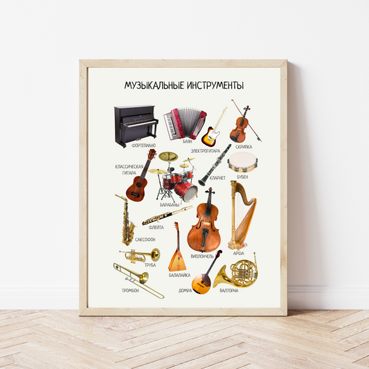Musical Instruments Poster - Educational Russian Wall Decor