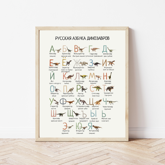 Dino Alphabet Printable Posters in Russian, Dinosaur ABC Wall Art, Kids Educational Decor