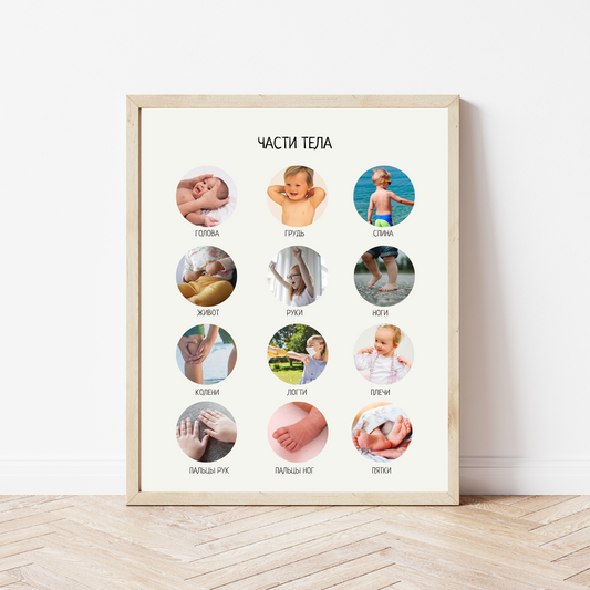 My Body Parts Poster in Russian Version - Kids Nursery Wall Art