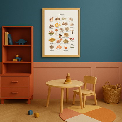 Mushroom Poster - Educational Russian Wall Decor Homeschool Poster