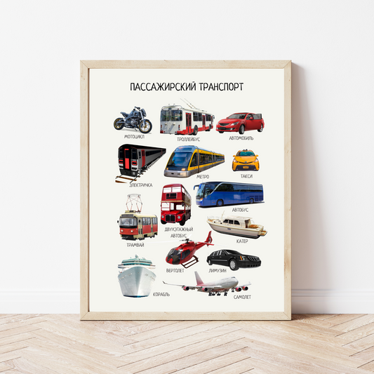 Passenger Transport Poster in Russian - Educational Wall Art