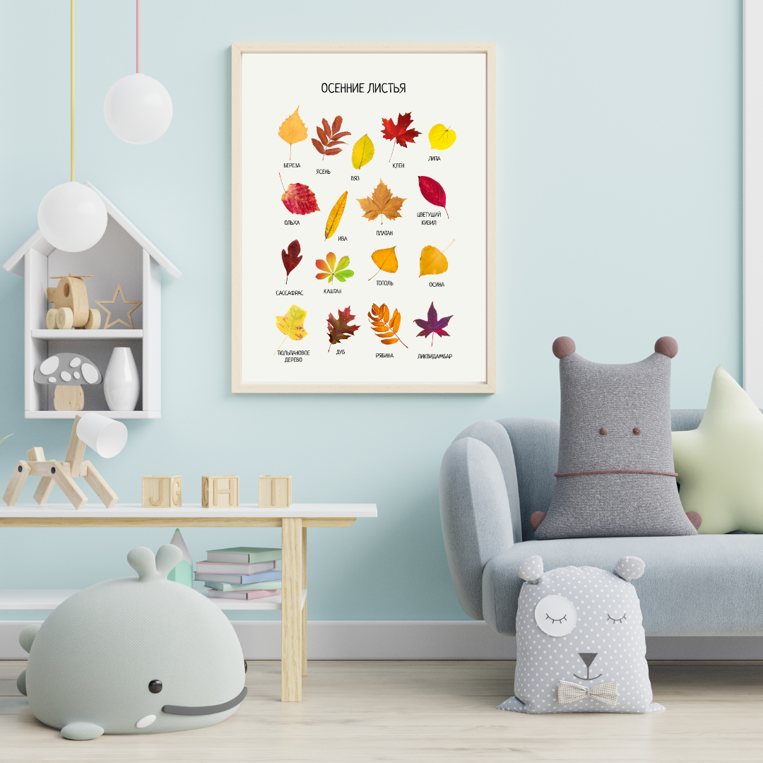 Fall Leaves Educational Poster in Russian | Learning Printable Poster | Digital Download