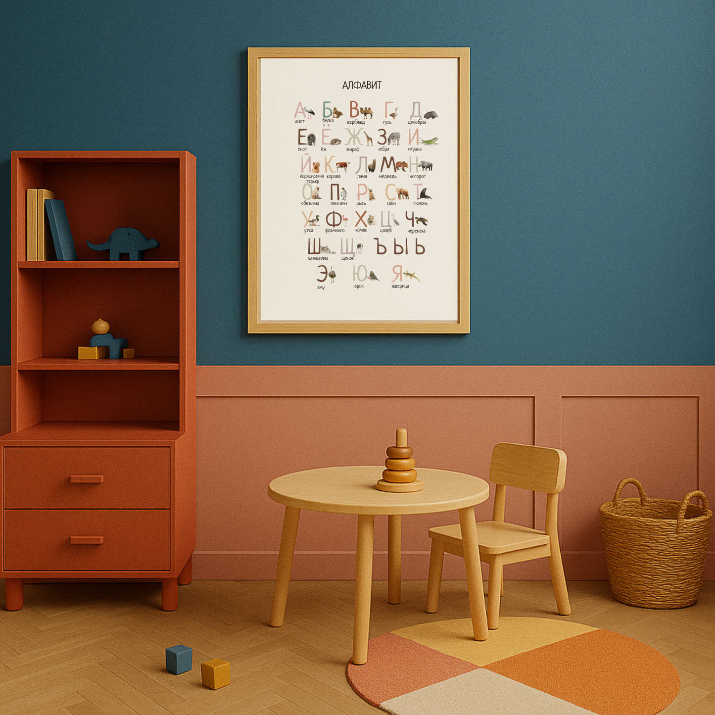 Animal Alphabet Poster in Russian – Educational Wall Art
