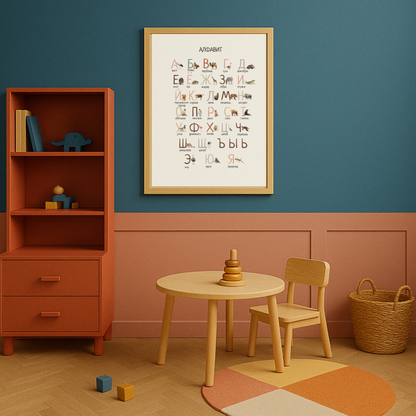 Animal Alphabet Poster in Russian – Educational Wall Art