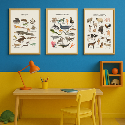 Обучающий плакат "Животные на ферме" | Russian Farm Animals Educational Poster, Homeschool Poster, Kids Room Decor, Digital Download