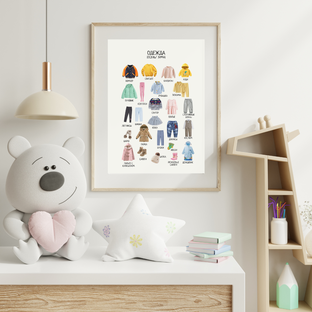 Winter Clothes Educational Poster in Russian | Learning Printable Poster | Digital Download
