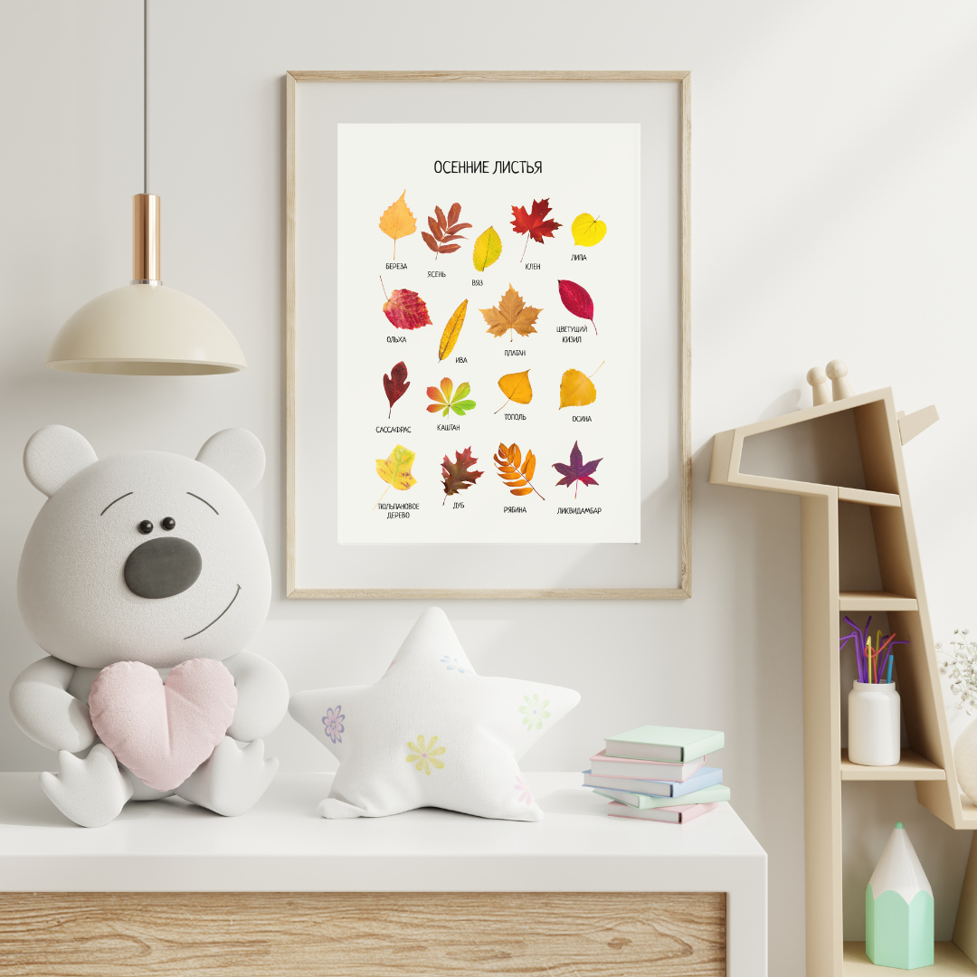 Fall Leaves Educational Poster in Russian | Learning Printable Poster | Digital Download
