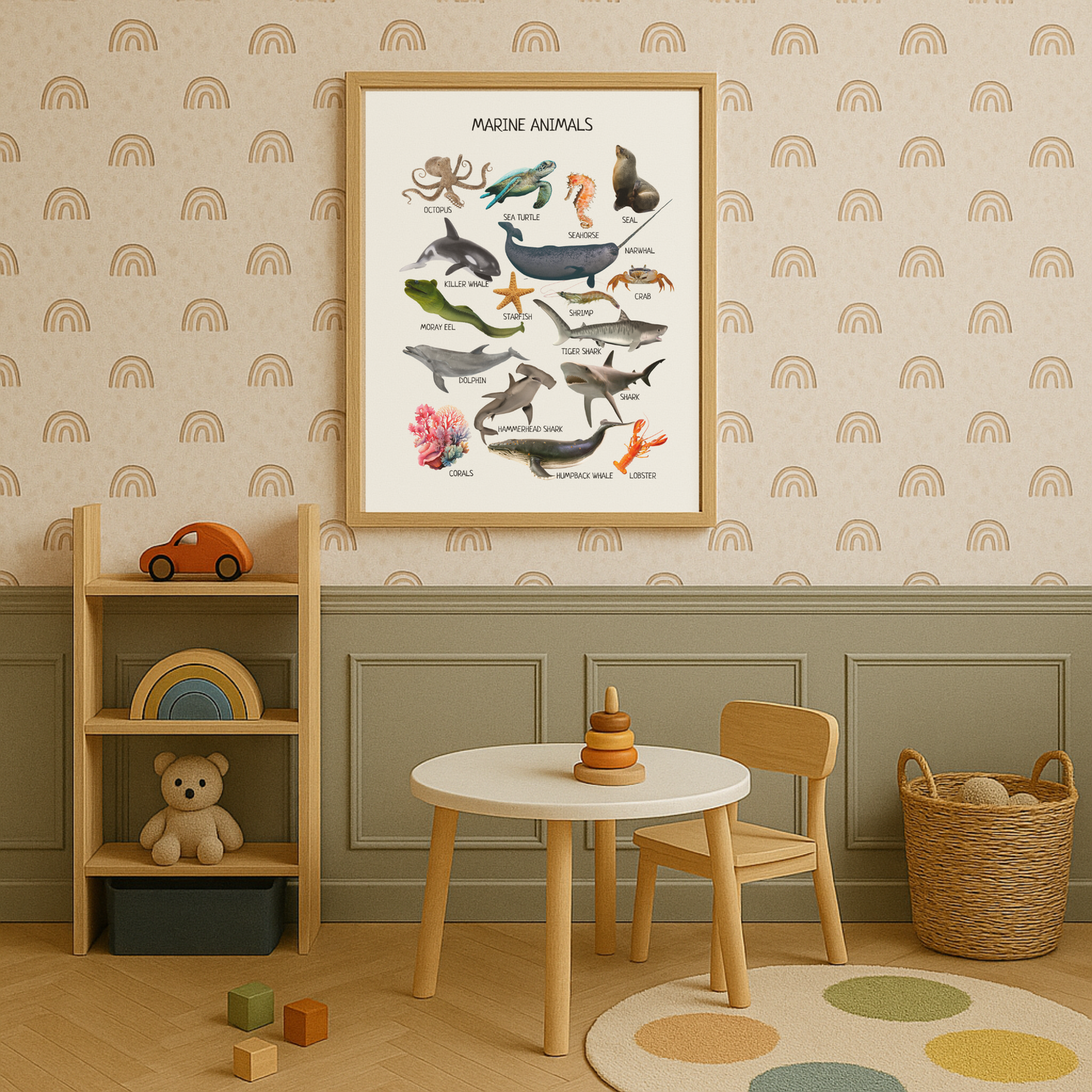 Marine Animals Poster – Ocean Life Wall Art for Kids Room