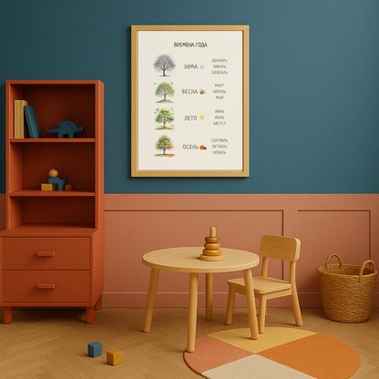 Seasons Poster in Russian – Kids' Educational Wall Decor