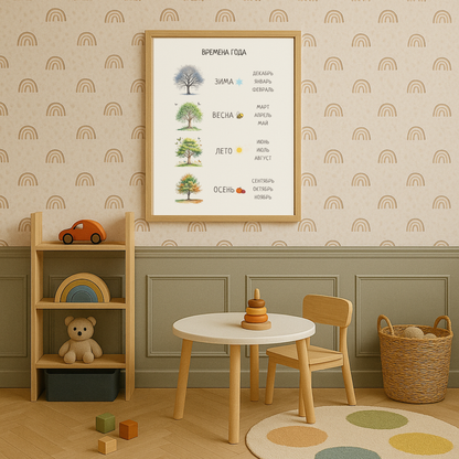 Seasons Poster in Russian – Kids' Educational Wall Decor