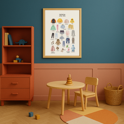 Winter Clothes Educational Poster in Russian | Learning Printable Poster | Digital Download