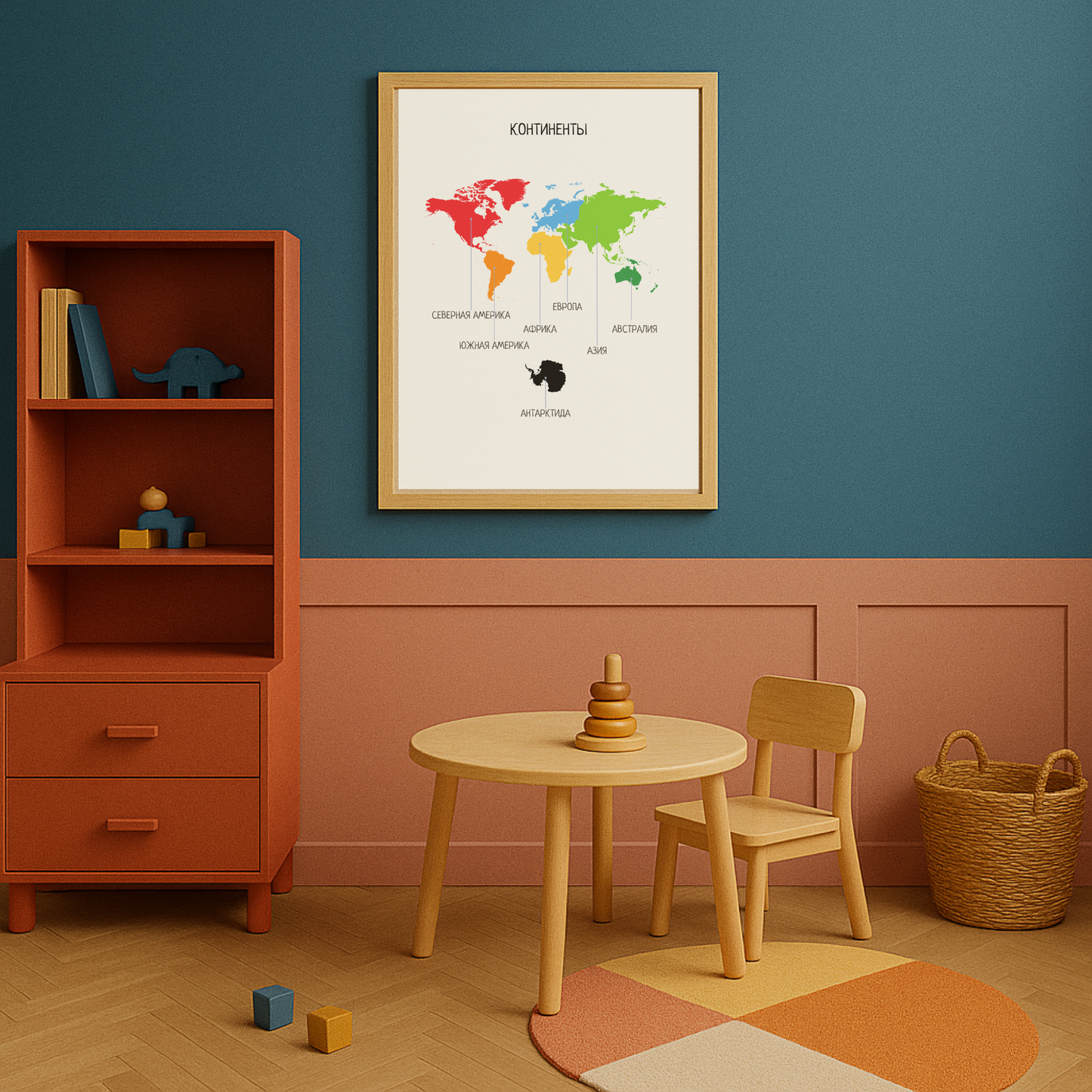 Обучающий плакат "Континенты" | Educational Poster in Russian, Printable Poster, Kids Room Decor, Various Sizes Available for Download