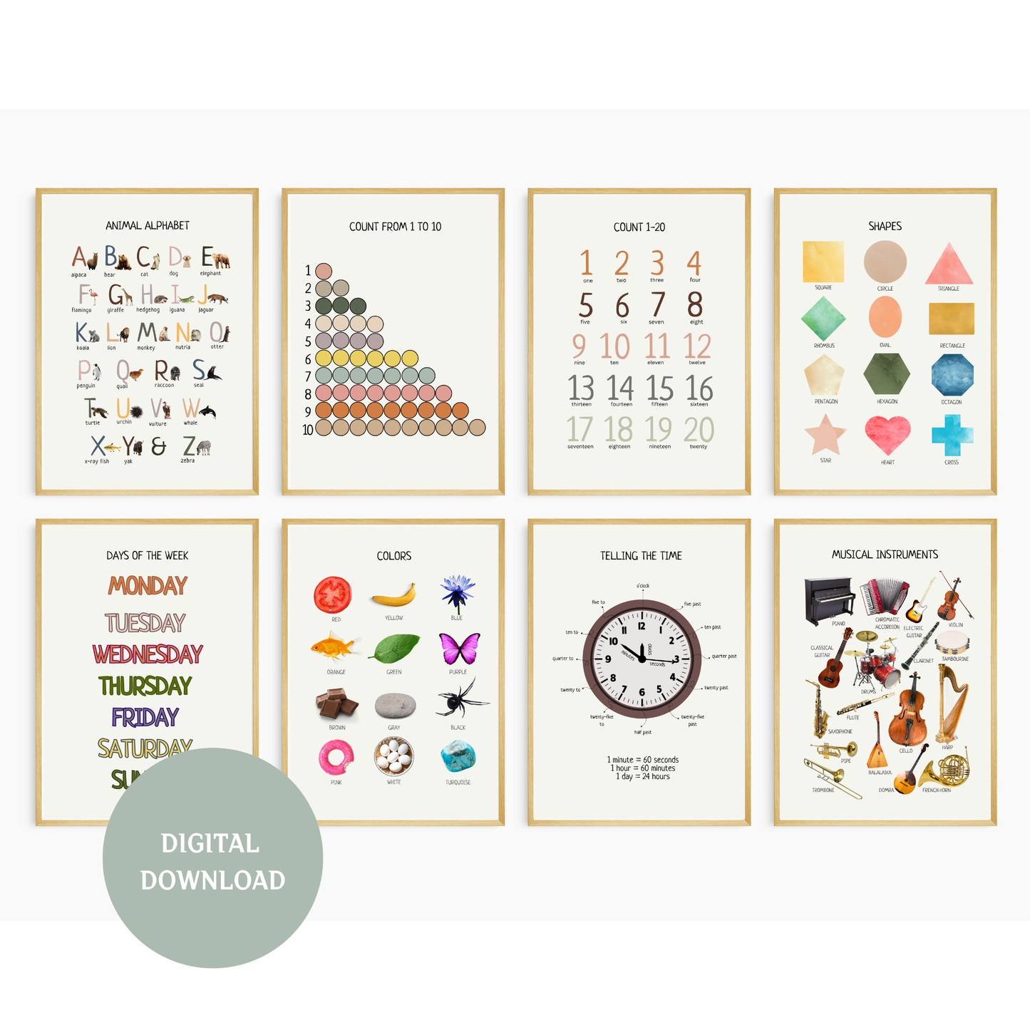 Educational Posters | 40 Homeschool Prints | Montessori Classroom Decor | Learning Posters | 40 Topics for Young Children & Preschoolers