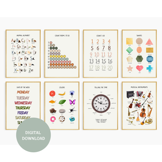 Educational Posters | 40 Homeschool Prints | Montessori Classroom Decor | Learning Posters | 40 Topics for Young Children & Preschoolers