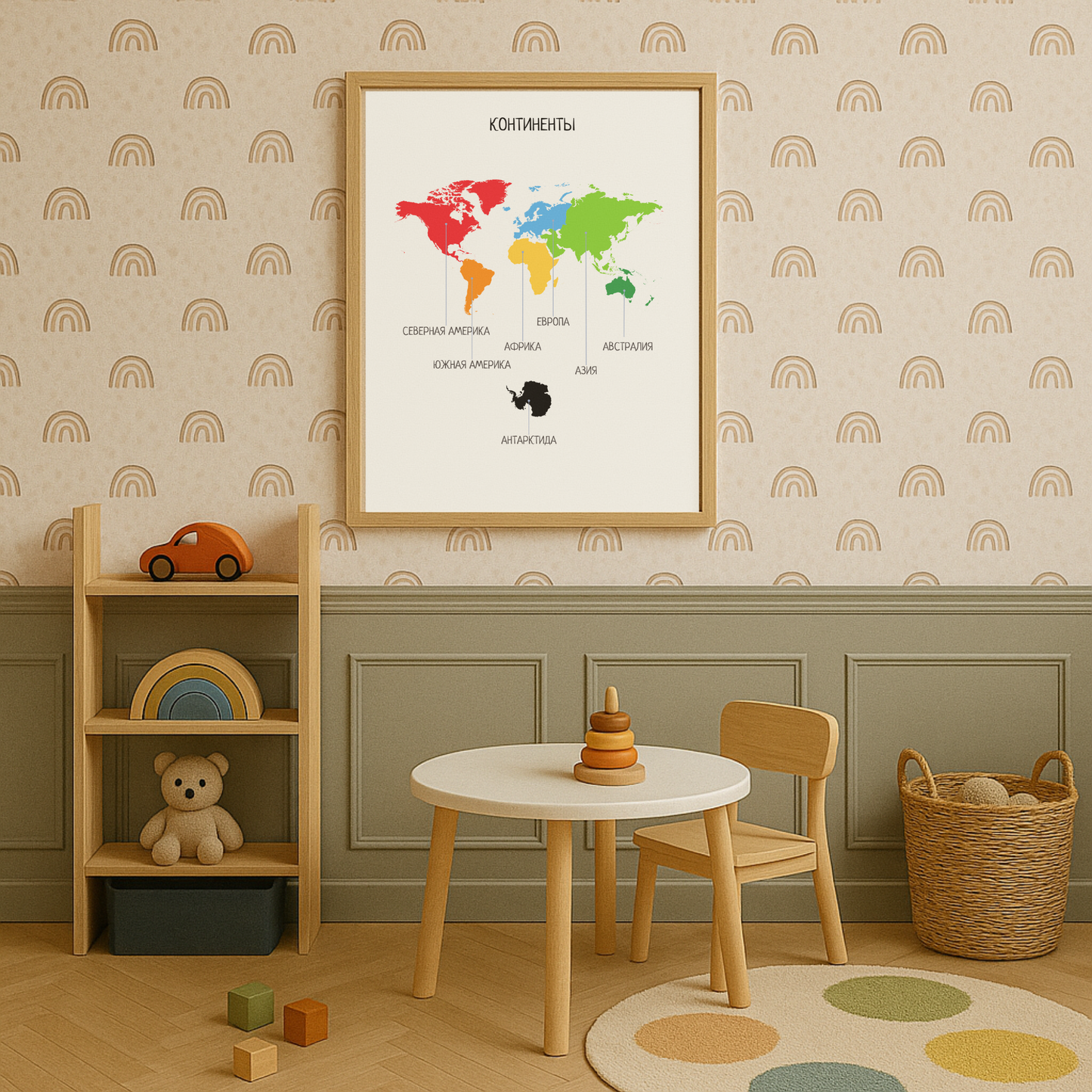 Обучающий плакат "Континенты" | Educational Poster in Russian, Printable Poster, Kids Room Decor, Various Sizes Available for Download