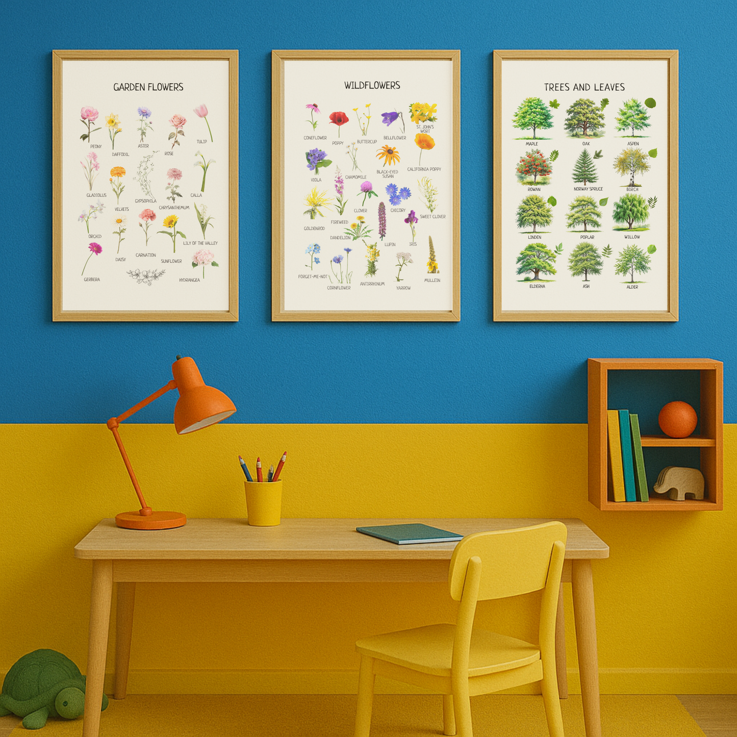 Educational Garden Flowers Poster for Kids Room or Class