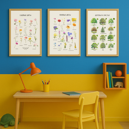Garden Flowers Poster in Russian – Educational Wall Art